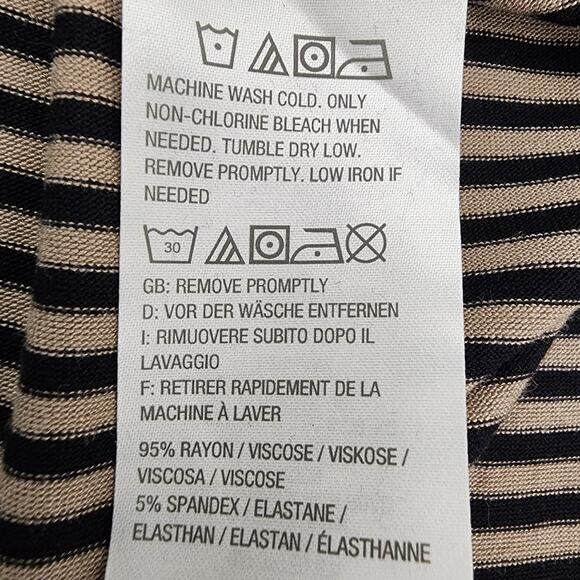 LOGO by Lori Goldstein Womens Striped Knit V Neck Top Asymmetric Hem Large Black - Picture 8 of 9